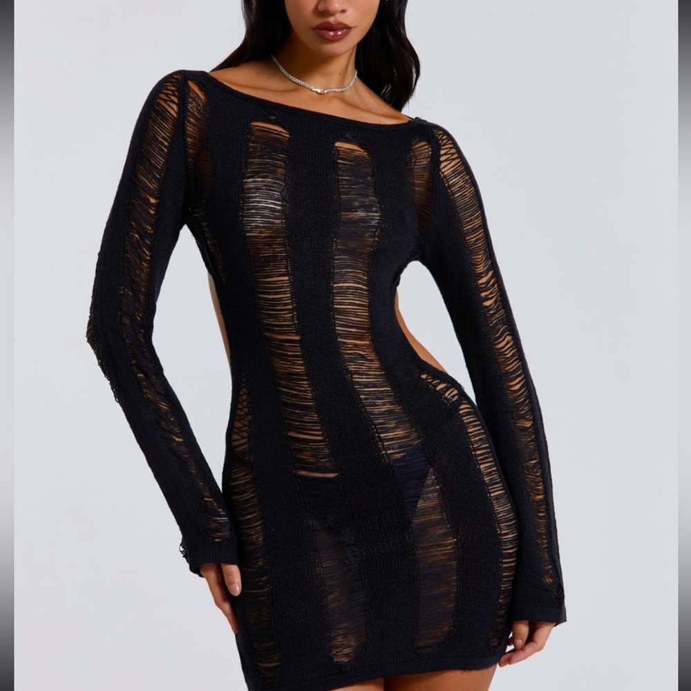 jaded london black umbra shredded mini dress